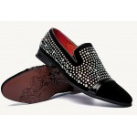 Black Suede Diamantes Bling Bling  Mens Oxfords Loafers Dress Shoes Flats