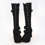Black Suede Lace Up Bow Lolita Platforms Punk Rock Chunky Heels Boots Creepers Shoes