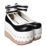Black White Lolita Ankle Strap Platforms Punk Rock Chunky Heels Mary Jane Creepers Shoes