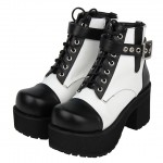 Black White Lolita Platforms Punk Rock Chunky Heels Boots Creepers Shoes