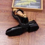 Black Patent Gold Spikes Studs Punk Rock Mens Loafers Flats Dress Shoes