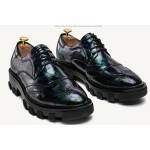 Blue Green Glossy Patent Leather Thick Sole Lace Up Oxfords Flats Dress Shoes