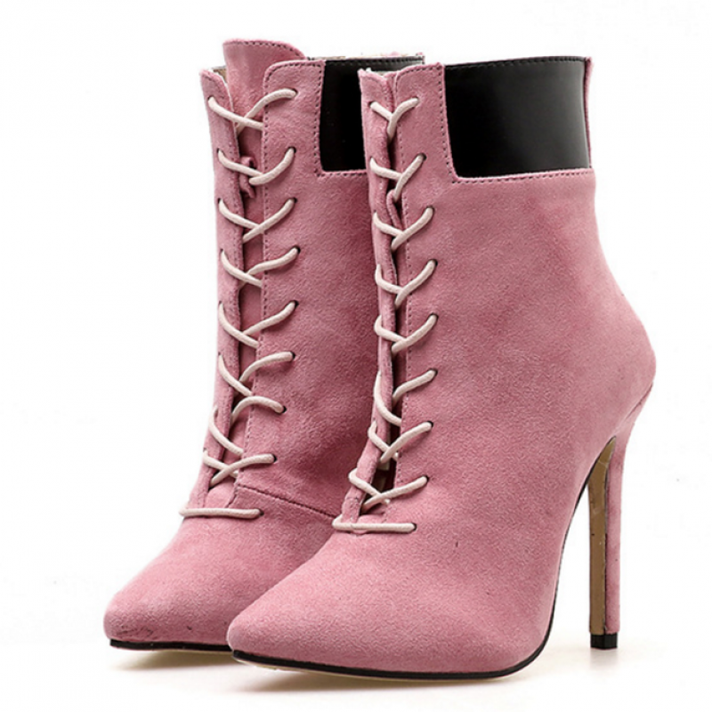 pink suede lace up boots