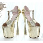 Gold Metallic T Strap Mary Jane Platforms Stiletto Super High Heels Shoes