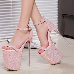 PInk Glitter Bling Bling Platforms Stiletto Super High Heels Shoes