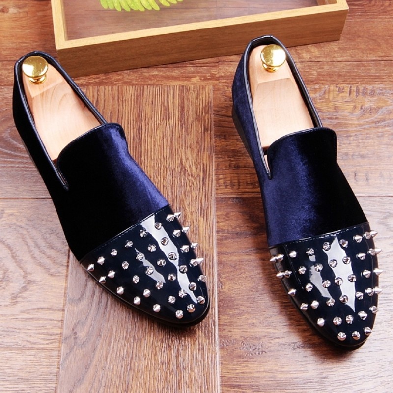 navy blue loafers with spikes