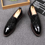 Black Patent Glittering Punk Rock Mens Loafers Flats Thick Sole Dress Shoes