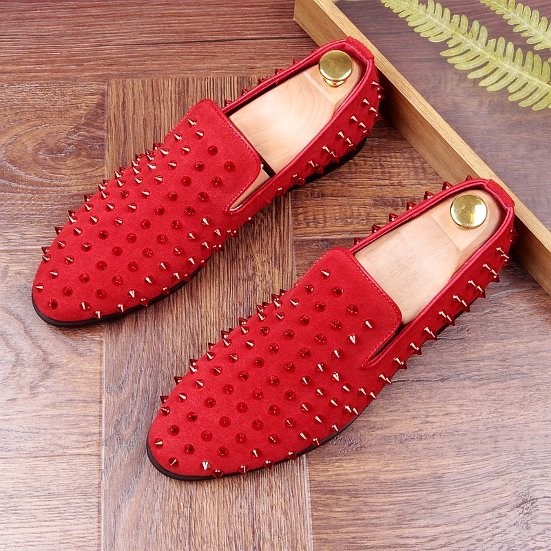 Red Suede Spike Studs Punk Rock Mens 