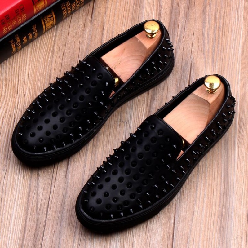 Black Patent Croc Spikes Studs Lace Up Punk Rock Loafers Sneakers Mens Shoes