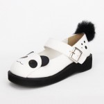 White Panda Pom Mary Jane Lolita Thick Sole Platforms Creepers Flats Shoes