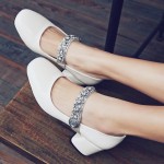 White Patent Diamonte Crystals Mary Jane Ballets Ballerina High Heels Shoes