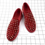 Red Suede Metal Spikes Studs Punk Rock Loafers Sneakers Mens Shoes