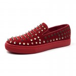 Red Suede Metal Spikes Studs Punk Rock Loafers Sneakers Mens Shoes