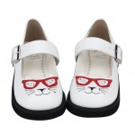 White Cat Face Sunglasses Mary Jane Lolita Thick Sole Platforms Creepers Flats Shoes