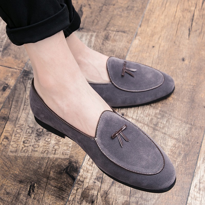 grey suede loafers