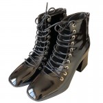 Black Patent Leather Strappy Ballerina Blunt Head Gothic Punk Rock High Heels Shoes