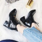Black Patent Leather Ballerina Blunt Head Punk Rock Gothic High Heels Booties Shoes