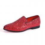 Red Glitters Sparkles Mens Oxfords Loafers Dress Shoes Flats