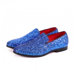 Blue Royal Glitters Sparkles Mens Oxfords Loafers Dress Shoes Flats