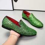 Green Glitters Sparkles Bling Prom Party Mens Oxfords Loafers Dress Shoes Flats