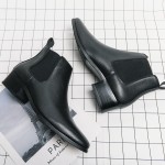 Black Pointed Head Vintage Mens Chelsea Ankle Boots Shoes
