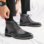 Black Suede Vintage WingTip Pointed Head Mens Lace Up Ankle Boots Shoes