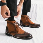 Brown Suede Vintage WingTip Pointed Head Mens Lace Up Ankle Boots Shoes