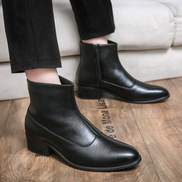 Black Side Zipper Pointed Head Mens Chelsea Ankle Boots Shoes