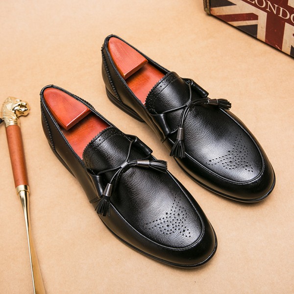 Black Tassels Bow Baroque Vintage Mens Loafers Flats Shoes