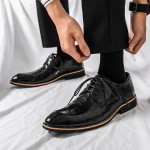 Black Croc Pointed Head Lace Up Mens Oxfords Dress Business Shoes