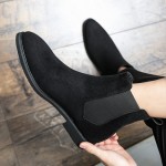Black Suede Pointed Head Vintage Mens Chelsea Ankle Boots Shoes
