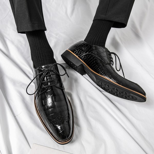 Black Croc Pointed Head Lace Up Mens Oxfords Dress Business Shoes