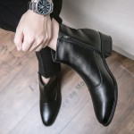 Black Side Zipper Pointed Head Mens Chelsea Ankle Boots Shoes