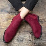 Burgundy Red Suede Pointed Head Vintage Mens Chelsea Ankle Boots Shoes