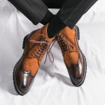 Brown Suede Vintage WingTip Pointed Head Mens Lace Up Ankle Boots Shoes