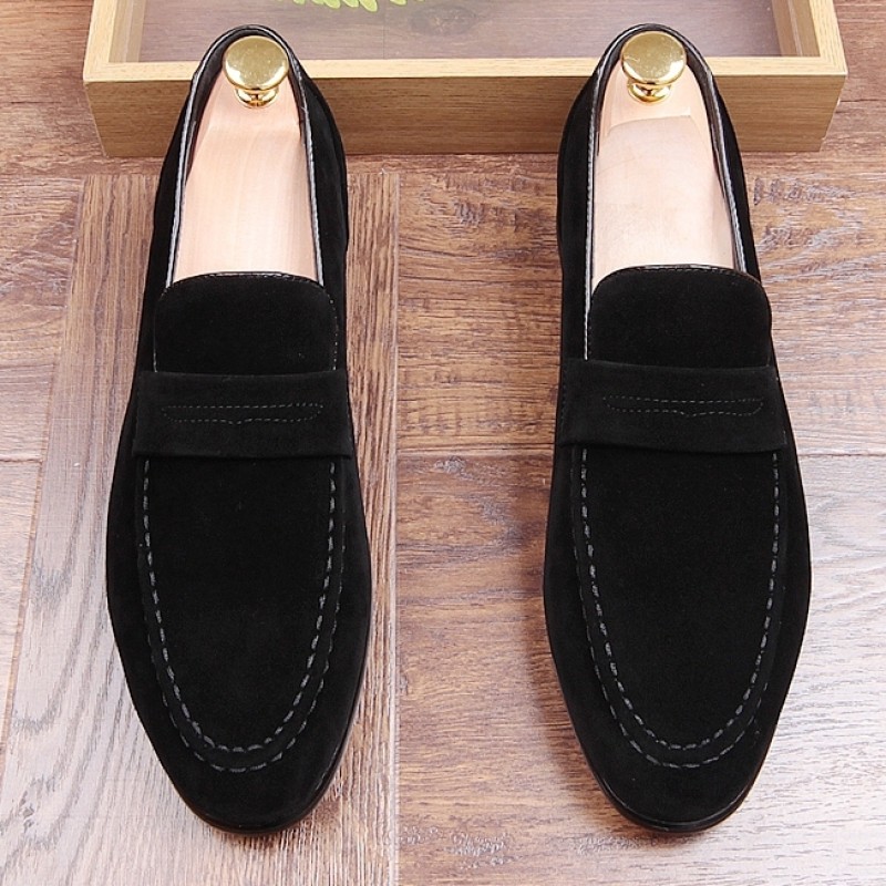 Black Suede Point Head Mens Flats Loafers Dapper Mens