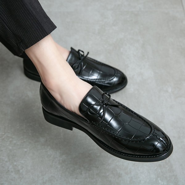 Black Croc Bow Baroque Mens Prom Party Loafers Shoes