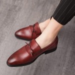 Burgundy Formal Wedding Bow Party Porm Mens Loafers Flats Shoes
