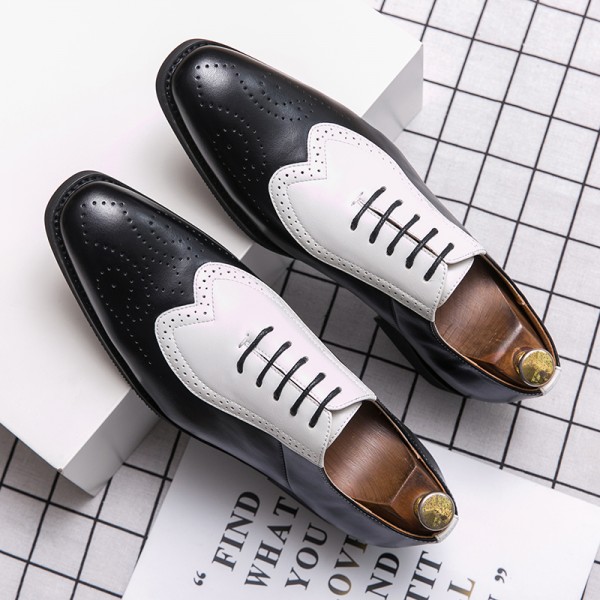 Black White Blunt Head WingTip Baroque Lace Up Mens Prom Oxfords Shoes