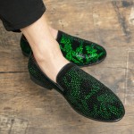 Black Green Diamantes Bling Bling Party Porm Mens Loafers Flats Shoes
