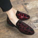 Black Red Diamantes Bling Bling Party Porm Mens Loafers Flats Shoes