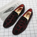 Black Red Diamantes Bling Bling Party Porm Mens Loafers Flats Shoes
