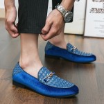 Blue Velvet Knitted Gold Chain Baroque Men's Loafers Shoes
