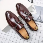 Burgundy Metal Tassels Dappermen Mens Loafers Flats Shoes