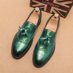 Green Metallic Tassels Baroque Mens Prom Party Loafers Shoes