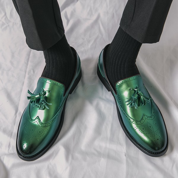 Green Metallic Tassels Baroque Mens Prom Party Loafers Shoes