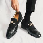 Black Croc Suede Gold Horsebit Mens Loafers Dress Business Shoes