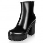 Black Military Ankle Chunky Cleated Sole Block High Heels Platforms Boots Shoes