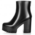 Black Military Ankle Chunky Cleated Sole Block High Heels Platforms Boots Shoes