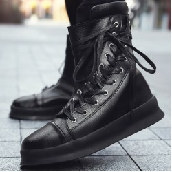 Black Side Lace Up High Top Mens Sneakers Shoes Boots